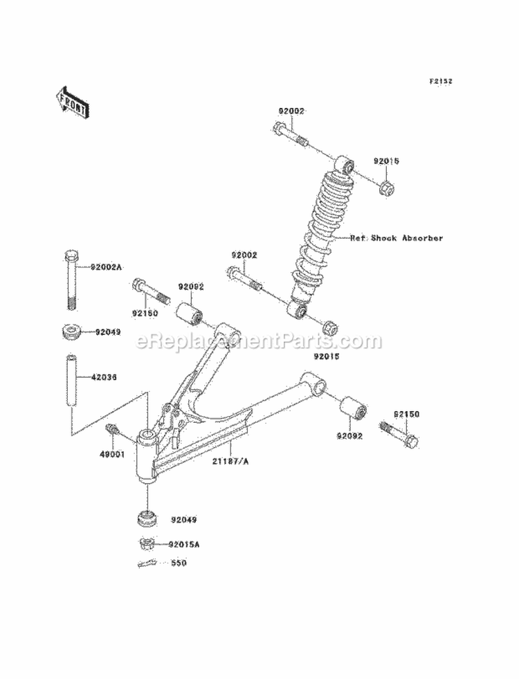 Front Suspension Diagram and Parts List for KLF220-A15 2002 Kawasaki 