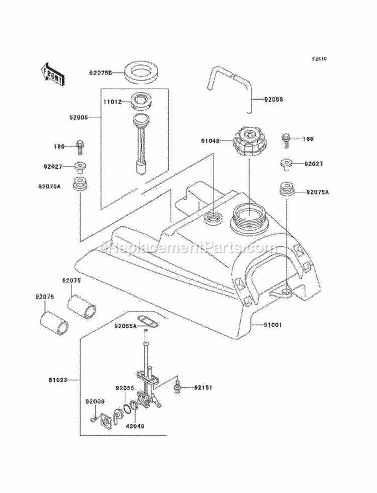 Fuel Tank Diagram and Parts List for KLF220-A15 2002 Kawasaki 