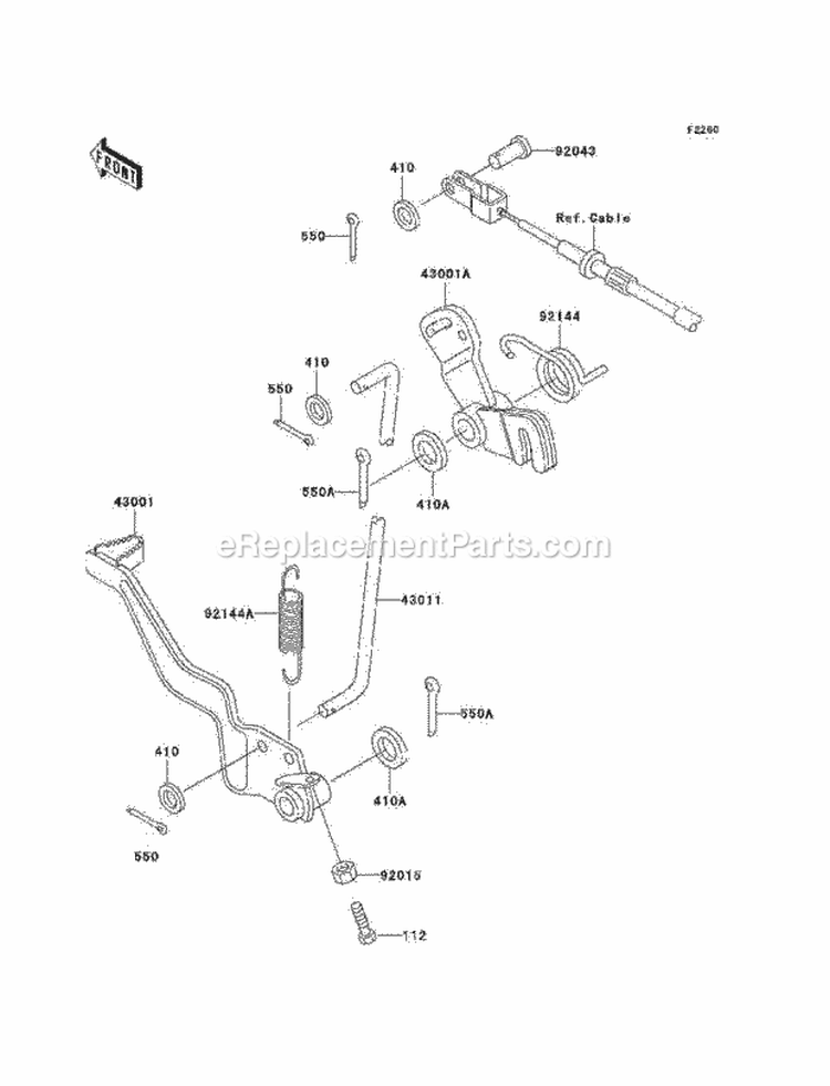Brake Pedal Diagram and Parts List for KLF220-A15 2002 Kawasaki 