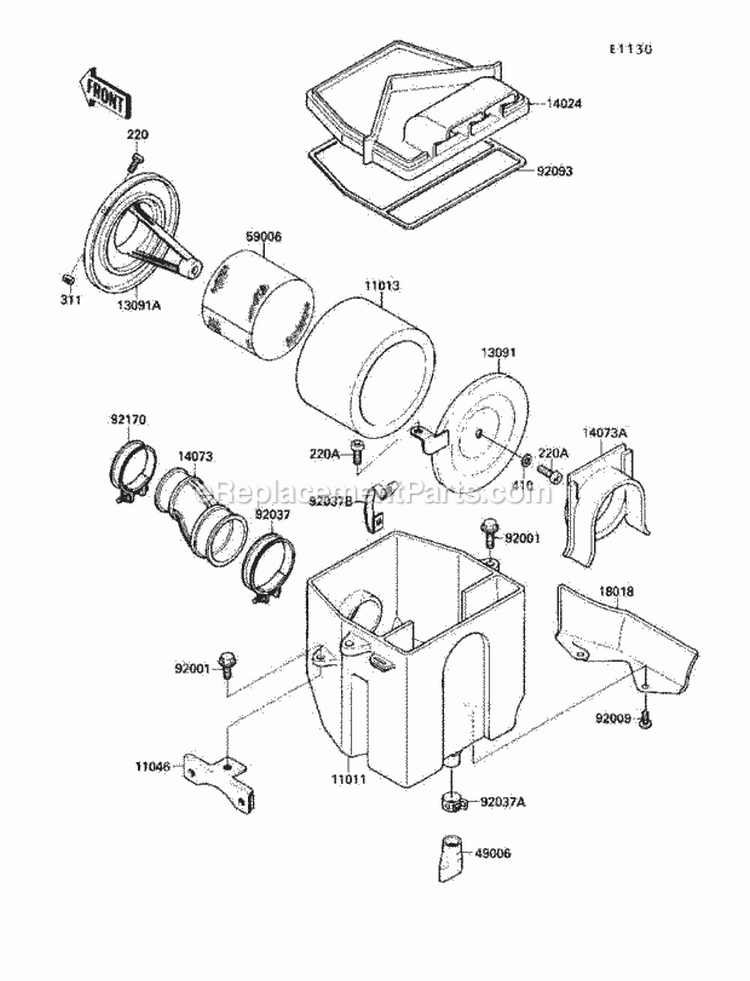 Air Filter Diagram and Parts List for KLF220-A3 1990 Kawasaki 