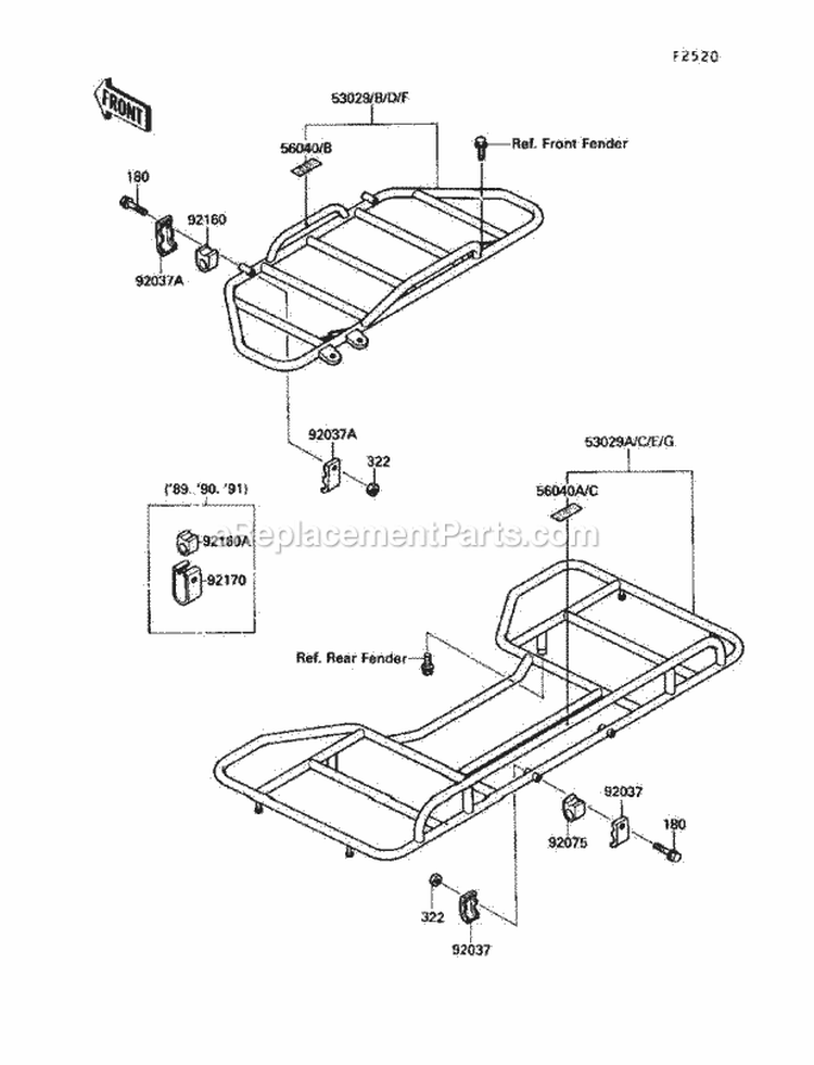 Carrier Diagram and Parts List for KLF220-A3 1990 Kawasaki 