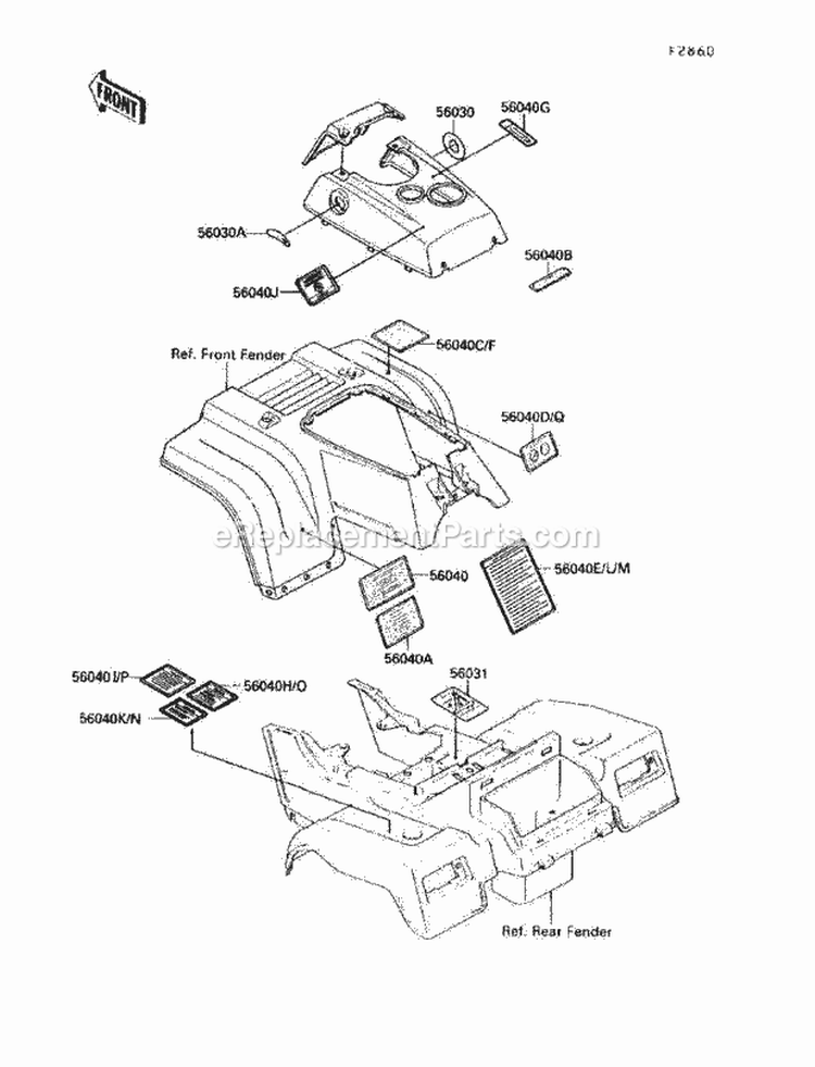 Label Diagram and Parts List for KLF220-A3 1990 Kawasaki 