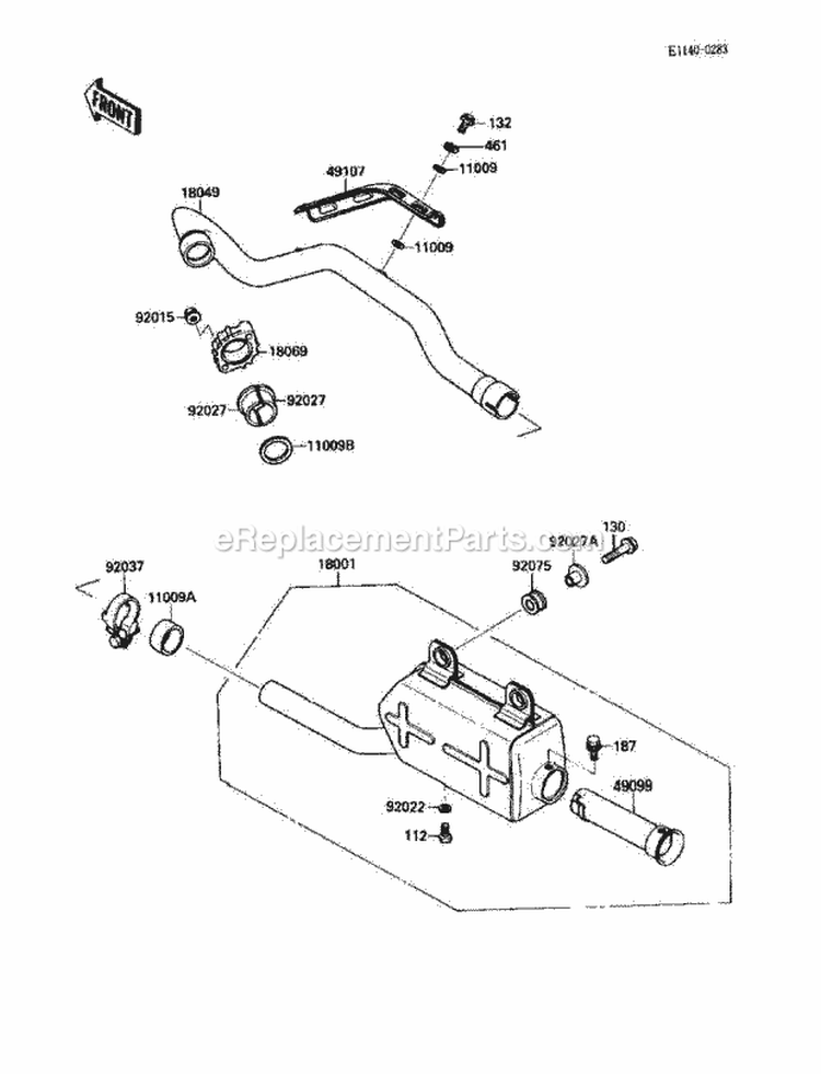 Muffler Diagram and Parts List for KLF220-A3 1990 Kawasaki 