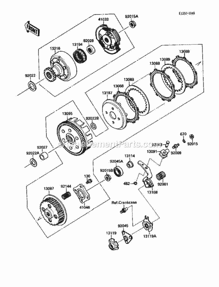Clutch Diagram and Parts List for KLF220-A3 1990 Kawasaki 