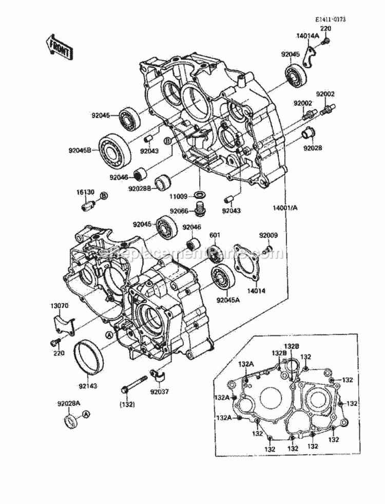 Crankcase Diagram and Parts List for KLF220-A3 1990 Kawasaki 