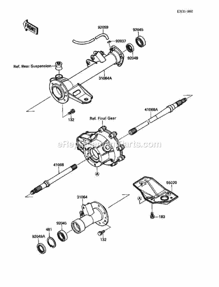 Rear Axle Diagram and Parts List for KLF220-A3 1990 Kawasaki 