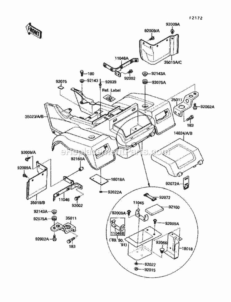 Rear Fender Diagram and Parts List for KLF220-A3 1990 Kawasaki 