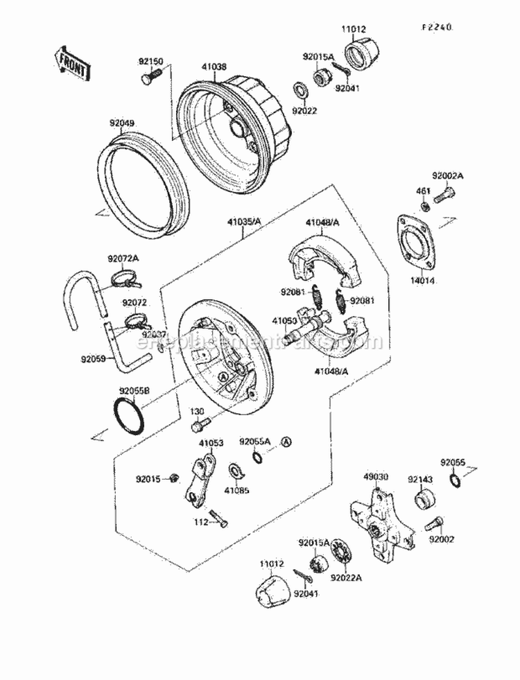 Rear Hub Diagram and Parts List for KLF220-A3 1990 Kawasaki 