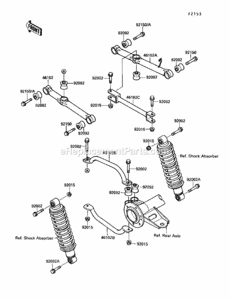 Rear Suspension Diagram and Parts List for KLF220-A3 1990 Kawasaki 