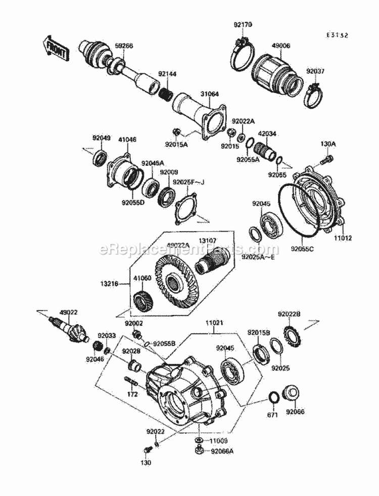 Drive Shaft/Final Gear Diagram and Parts List for KLF220-A3 1990 Kawasaki 
