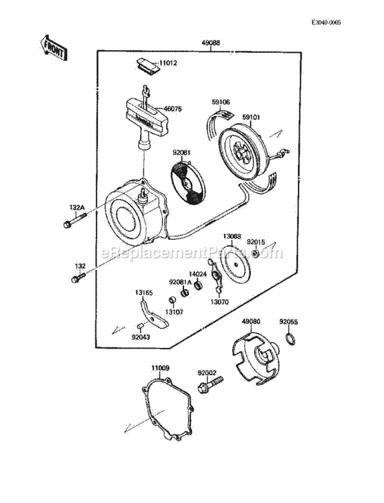Recoil Starter Diagram and Parts List for KLF220-A3 1990 Kawasaki 