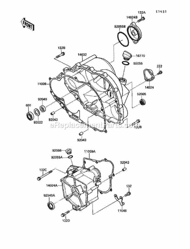 Engine Cover Diagram and Parts List for KLF220-A3 1990 Kawasaki 