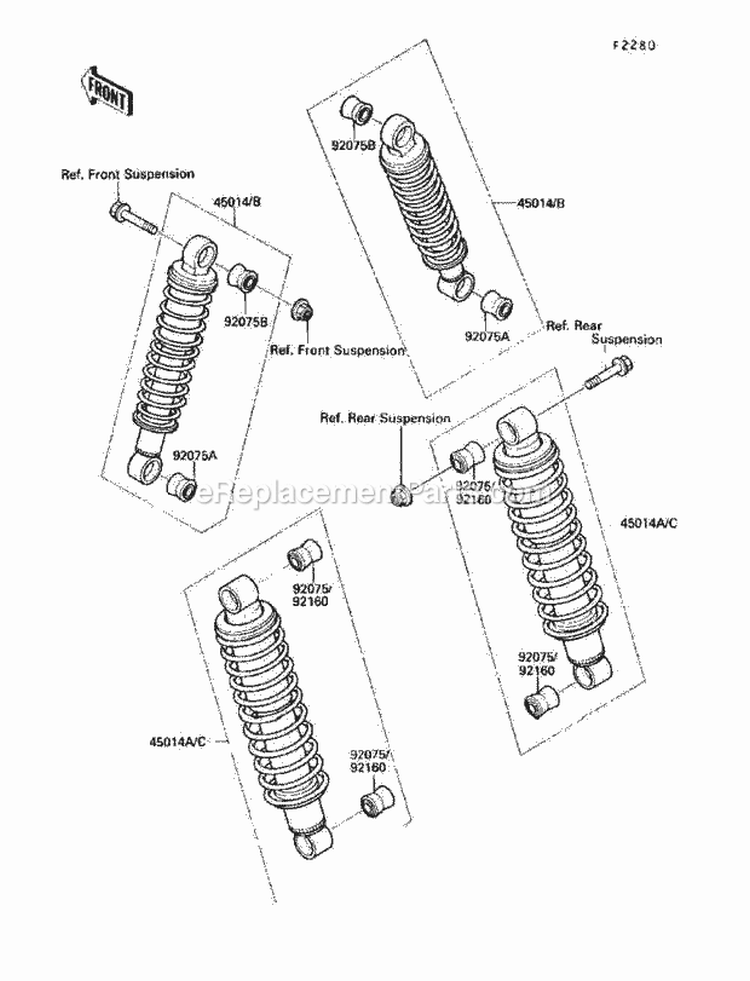 Shock Absorber Diagram and Parts List for KLF220-A3 1990 Kawasaki 