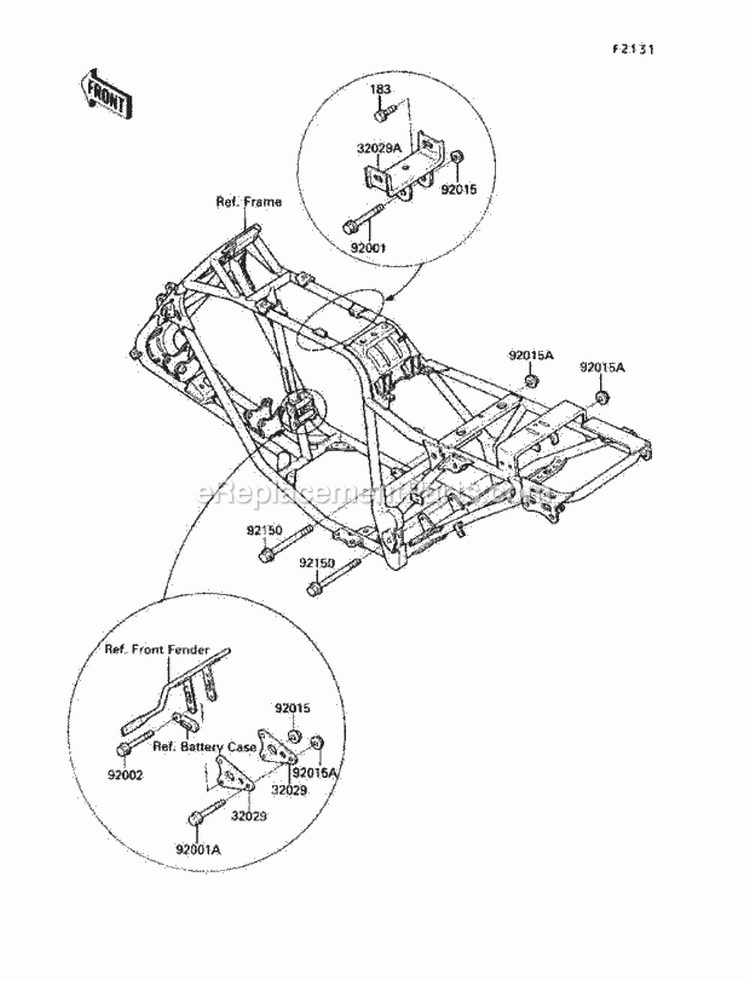 Frame Fitting Diagram and Parts List for KLF220-A3 1990 Kawasaki 