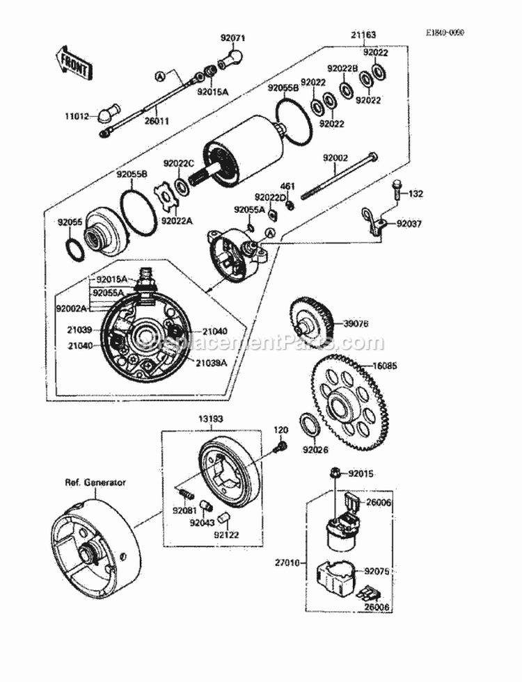 Starter Motor Diagram and Parts List for KLF220-A3 1990 Kawasaki 