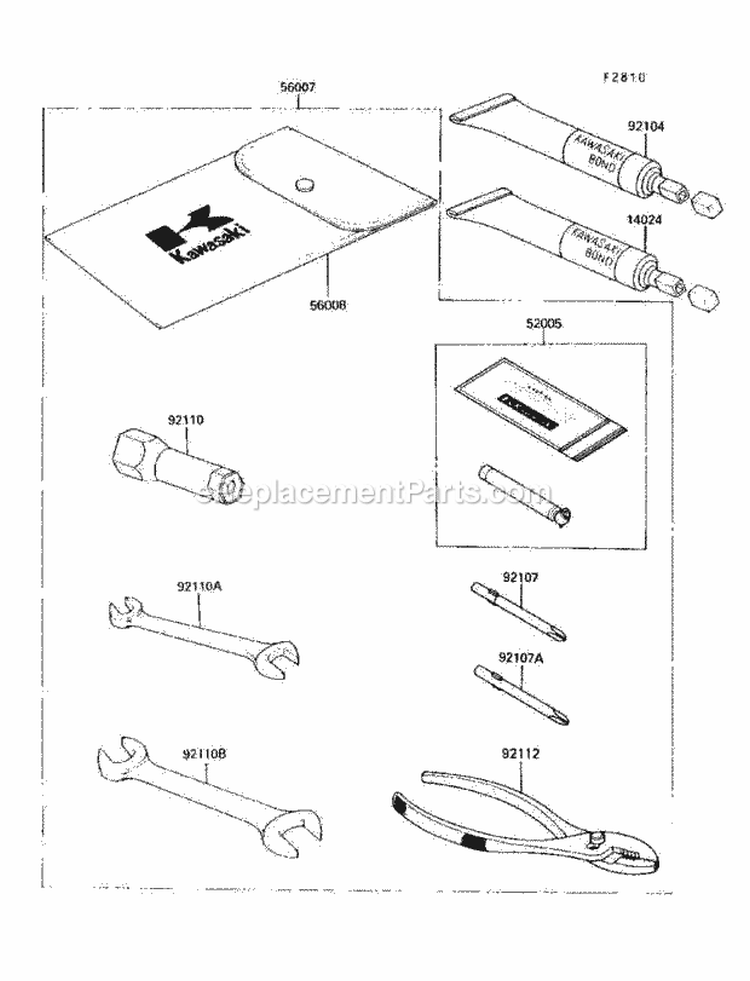 Tool Diagram and Parts List for KLF220-A3 1990 Kawasaki 