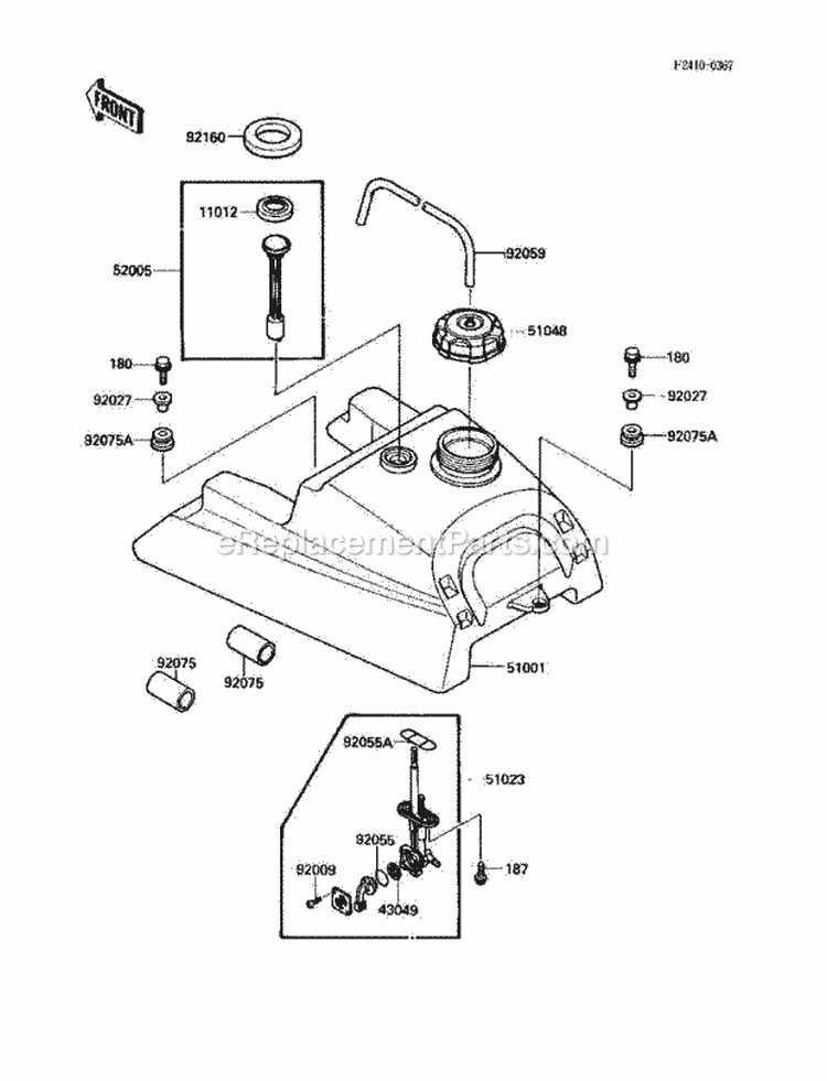 Fuel Tank Diagram and Parts List for KLF220-A3 1990 Kawasaki 