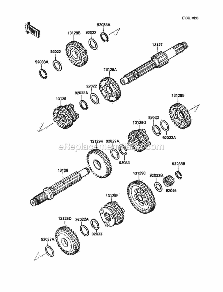 Transmission Diagram and Parts List for KLF220-A4 1991 Kawasaki 