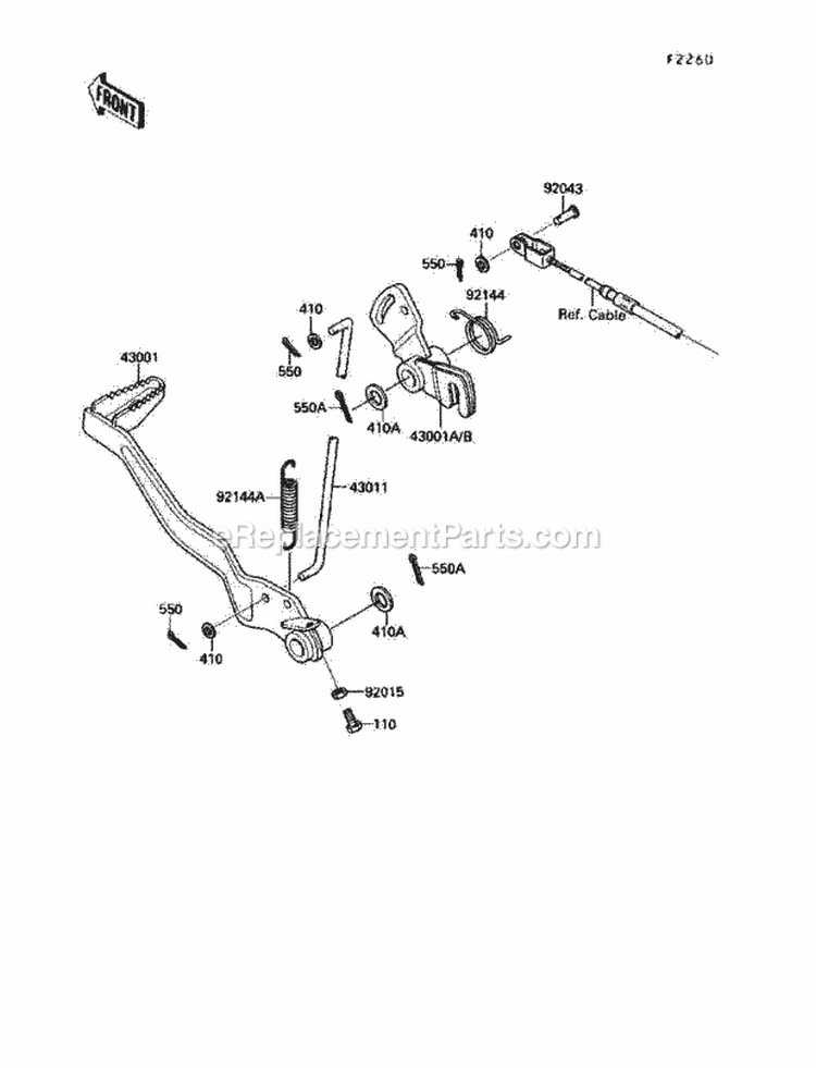 Brake Pedal Diagram and Parts List for KLF220-A4 1991 Kawasaki 