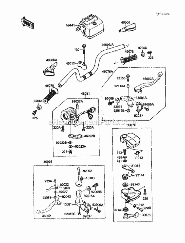 Handlebar Diagram and Parts List for KLF220-A3 1990 Kawasaki 