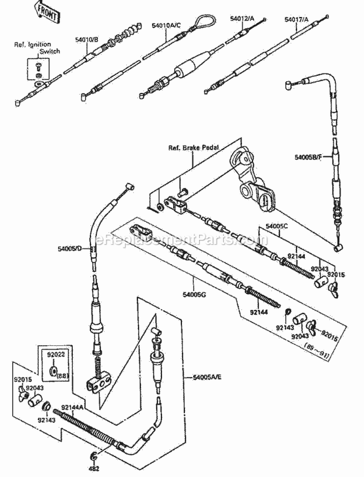 Cables Diagram and Parts List for KLF220-A3 1990 Kawasaki 