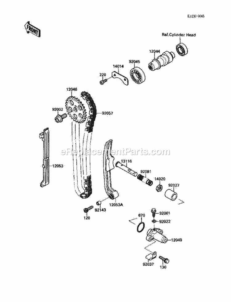 Camshaft/Tensioner Diagram and Parts List for KLF220-A3 1990 Kawasaki 
