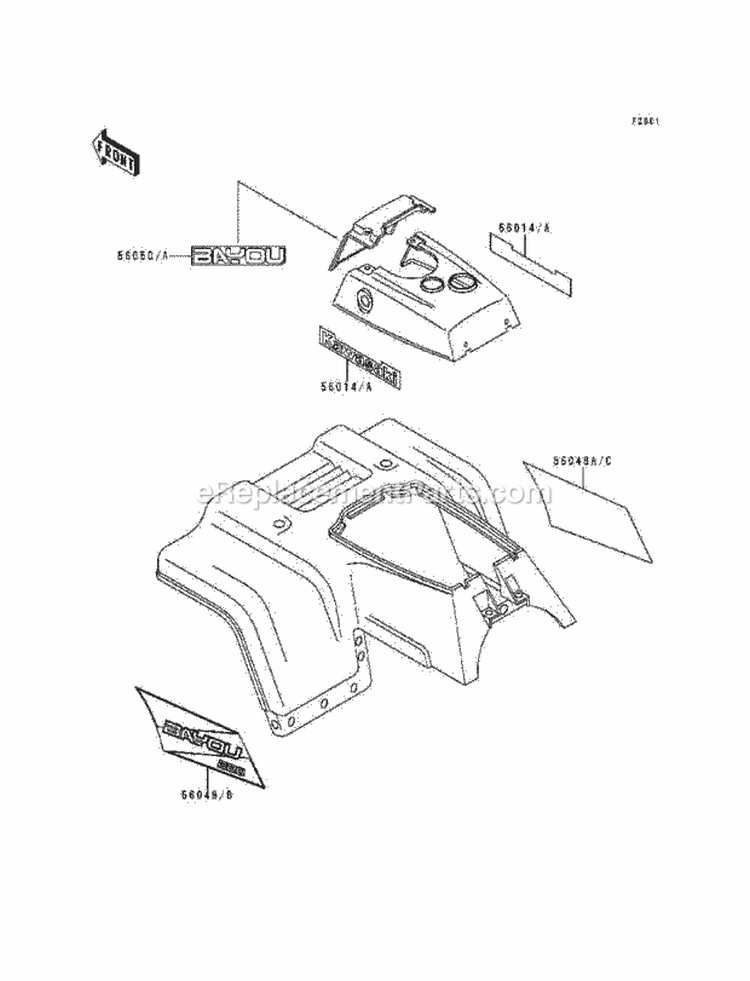 Decals Diagram and Parts List for KLF220-A5 1992 Kawasaki 