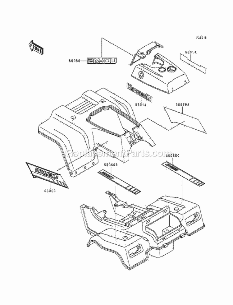 Decals, Gray Diagram and Parts List for KLF220-A6 1993 Kawasaki 