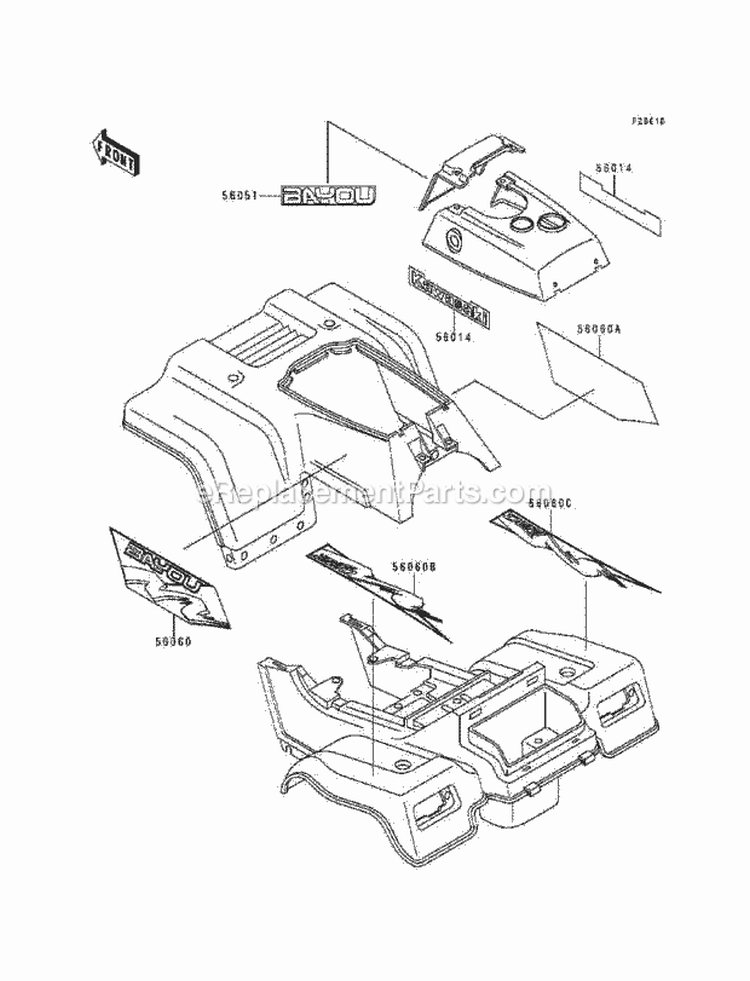 Decals, Gray Diagram and Parts List for KLF220-A7 1994 Kawasaki 