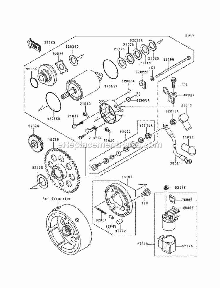 Starter Motor Diagram and Parts List for KLF220-A7 1994 Kawasaki 