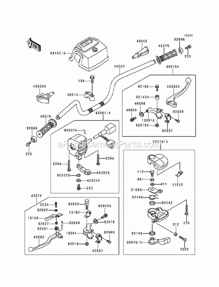 Handlebar Diagram and Parts List for KLF220-A9 1996 Kawasaki 