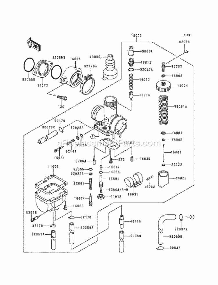 Carburetor Diagram and Parts List for KLF220-A5 1992 Kawasaki 
