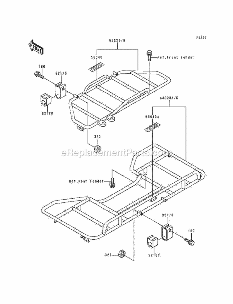 Carrier, S Diagram and Parts List for KLF220-A5 1992 Kawasaki 