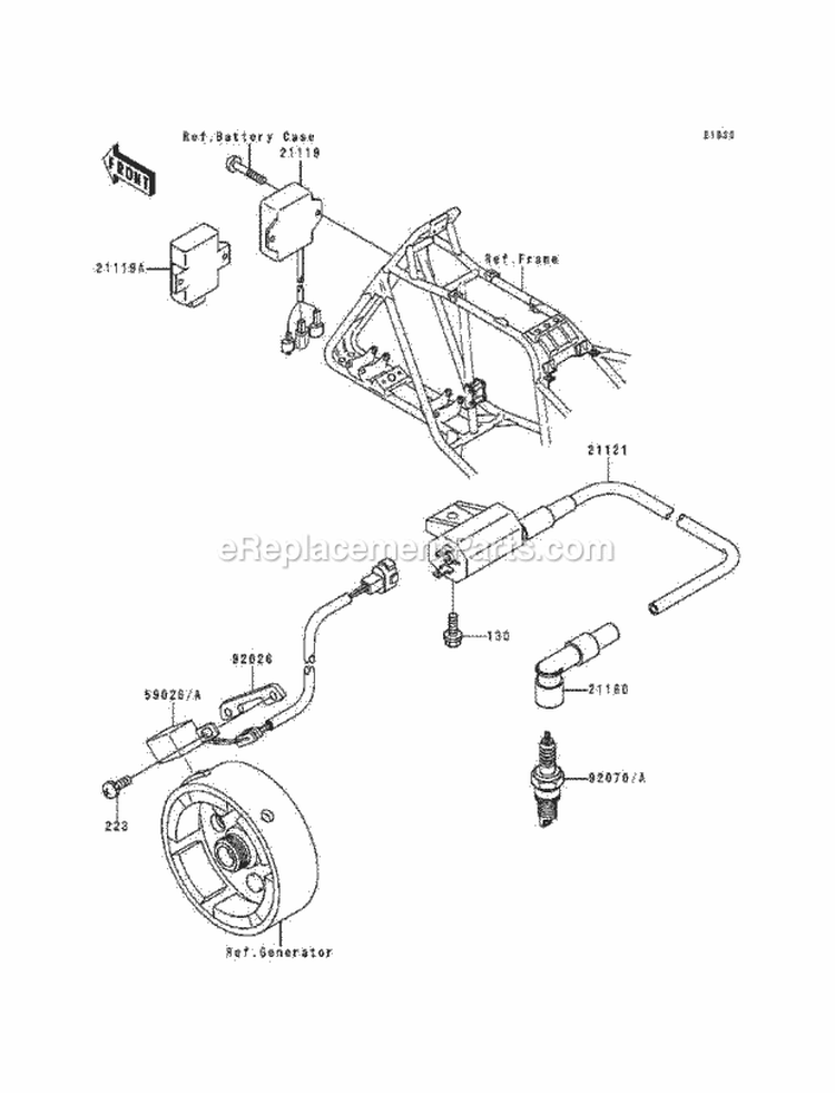 Ignition System Diagram and Parts List for KLF220-A9 1996 Kawasaki 