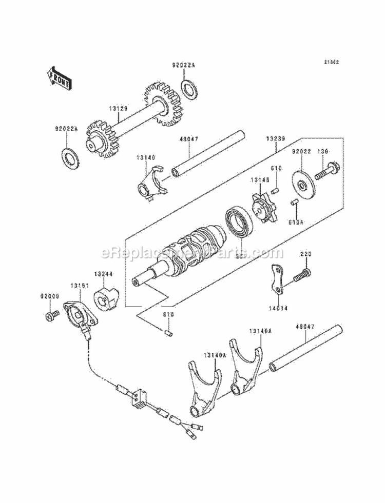 Gear Change Drum/Shift Fork, S Diagram and Parts List for KLF220-A7 1994 Kawasaki 