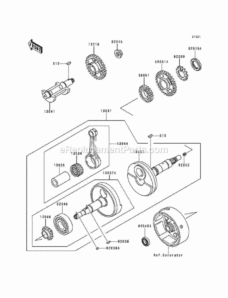 Crankshaft Diagram and Parts List for KLF220-A5 1992 Kawasaki 
