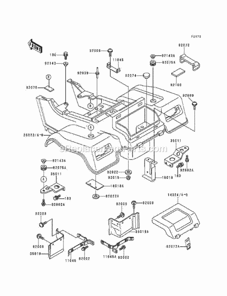 Rear Fender, S Diagram and Parts List for KLF220-A9 1996 Kawasaki 