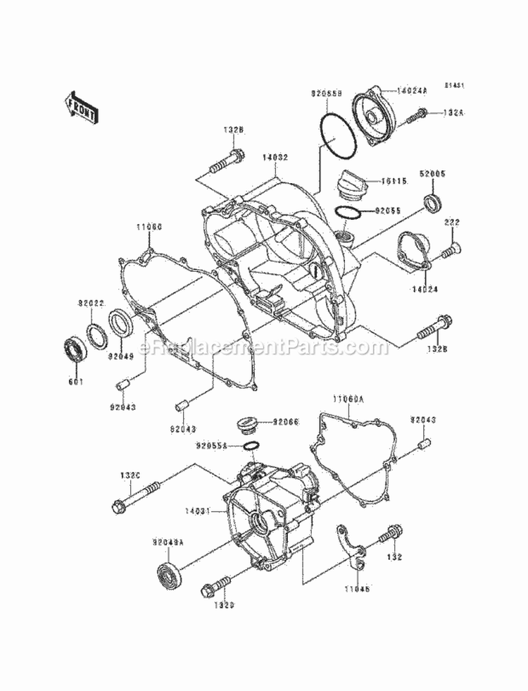 Engine Cover, S Diagram and Parts List for KLF220-A7 1994 Kawasaki 