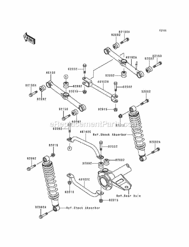 Rear Suspension Diagram and Parts List for KLF220-A7 1994 Kawasaki 
