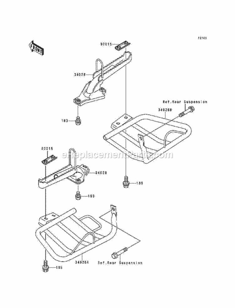 Footrests Diagram and Parts List for KLF220-A7 1994 Kawasaki 