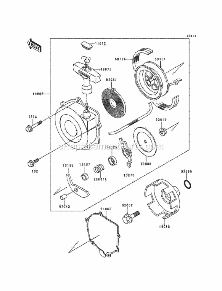 Recoil Starter Diagram and Parts List for KLF220-A7 1994 Kawasaki 