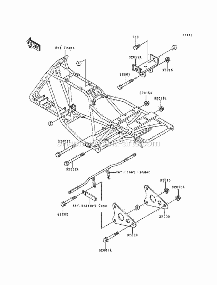 Frame Fittings Diagram and Parts List for KLF220-A7 1994 Kawasaki 
