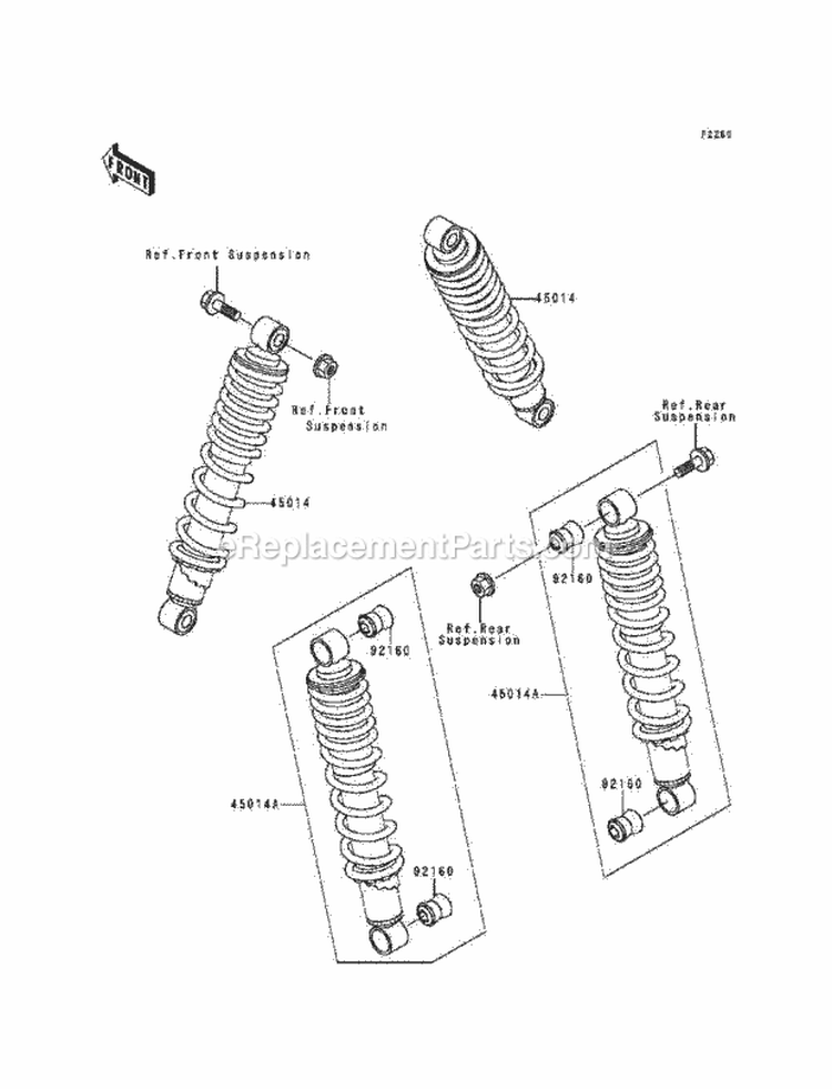 Shock Absorber, S Diagram and Parts List for KLF220-A7 1994 Kawasaki 