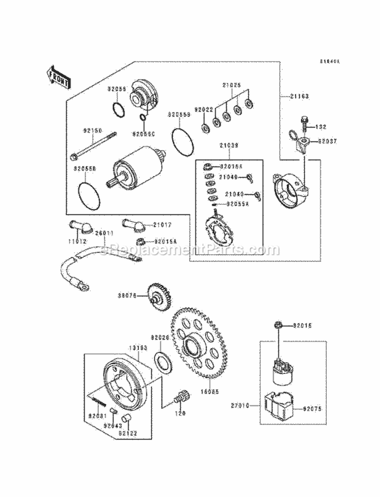 Starter Motor Diagram and Parts List for KLF220-A9 1996 Kawasaki 