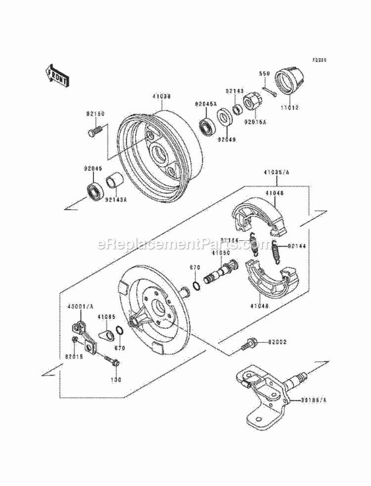 Front Hub Diagram and Parts List for KLF220-A7 1994 Kawasaki 