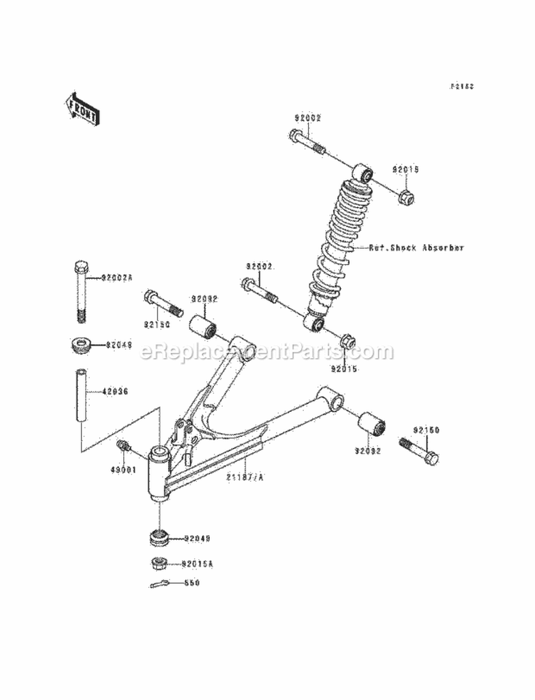 Front Suspension Diagram and Parts List for KLF220-A7 1994 Kawasaki 