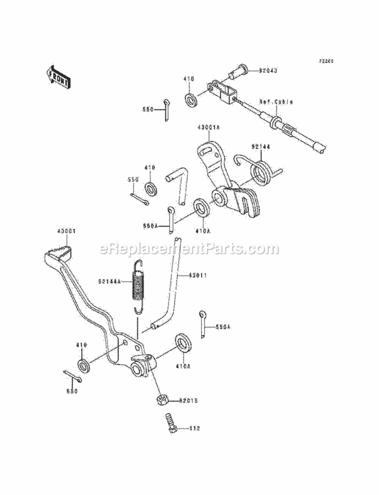 Brake Pedal Diagram and Parts List for KLF220-A5 1992 Kawasaki 