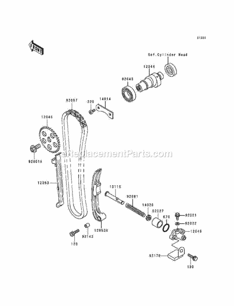 Camshaft, S/Tensioner Diagram and Parts List for KLF220-A5 1992 Kawasaki 