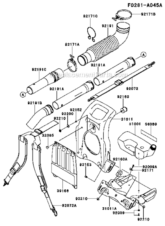 Page K Diagram and Parts List for KRB650B  Kawasaki Leaf Blower / Vacuum