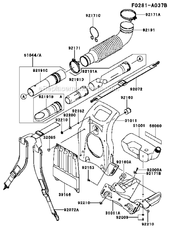 Page L Diagram and Parts List for KRB650B  Kawasaki Leaf Blower / Vacuum